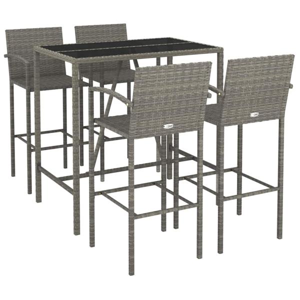5-tlg. Gartenbar-Set Grau Poly Rattan