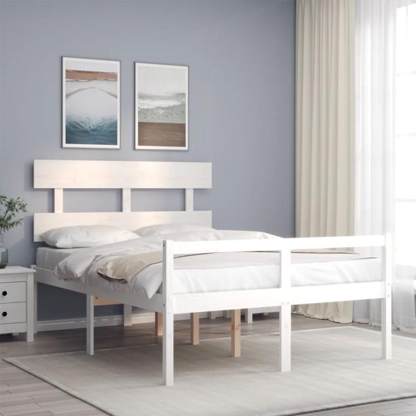 ARDEBO.de - Seniorenbett ohne Matratze Weiß Klein Doppelbett Massivholz
