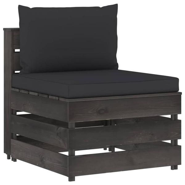 ARDEBO.de - Modulares Mittelsofa mit Kissen Grau Imprägniertes Holz
