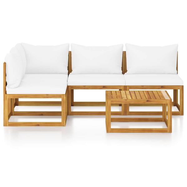5-tlg. Garten-Lounge-Set mit Auflagen Creme Massivholz Akazie