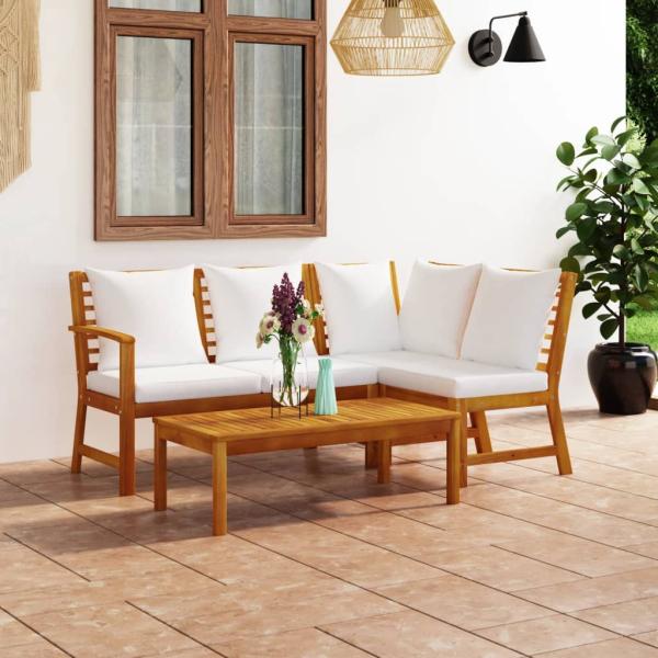 ARDEBO.de - 4-tlg. Garten-Lounge-Set mit Auflagen Creme Massivholz Akazie