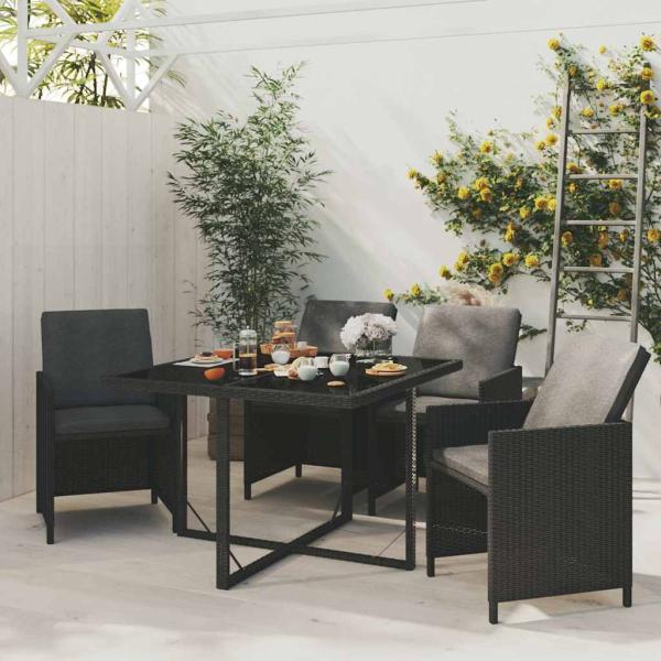 ARDEBO.de - 5-tlg. Garten-Essgruppe mit Kissen Poly Rattan Schwarz
