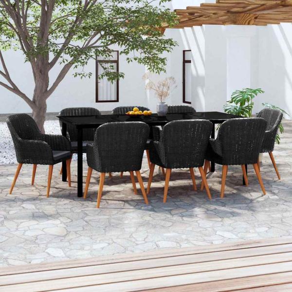ARDEBO.de - 9-tlg. Garten-Essgruppe mit Kissen Schwarz