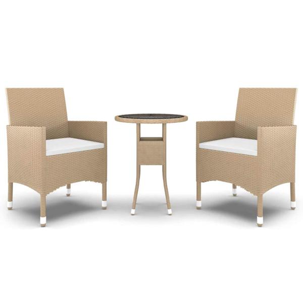 3-tlg. Garten-Essgruppe Poly Rattan Beige