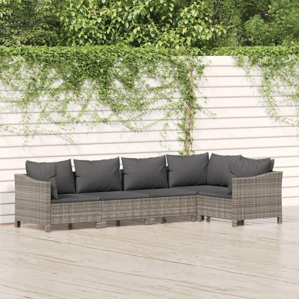 ARDEBO.de - 5-tlg. Garten-Lounge-Set mit Kissen Grau Poly Rattan