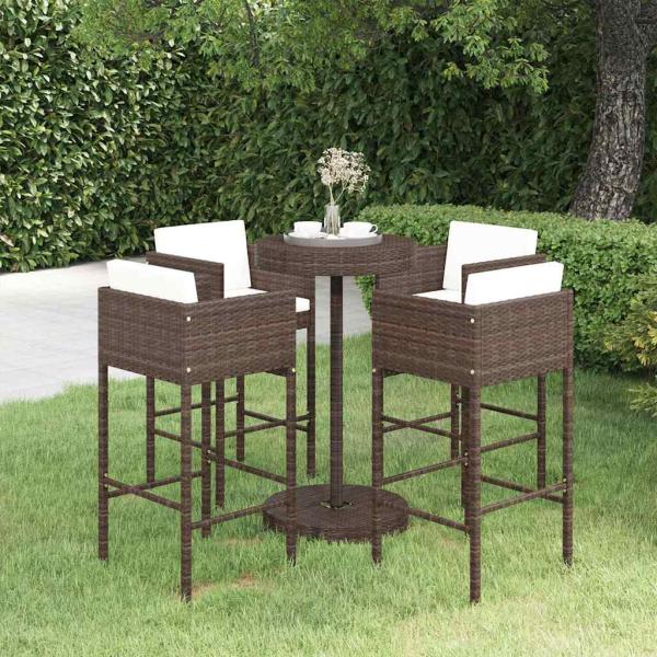 ARDEBO.de - 5-tlg. Gartenbar-Set mit Kissen Poly Rattan Braun