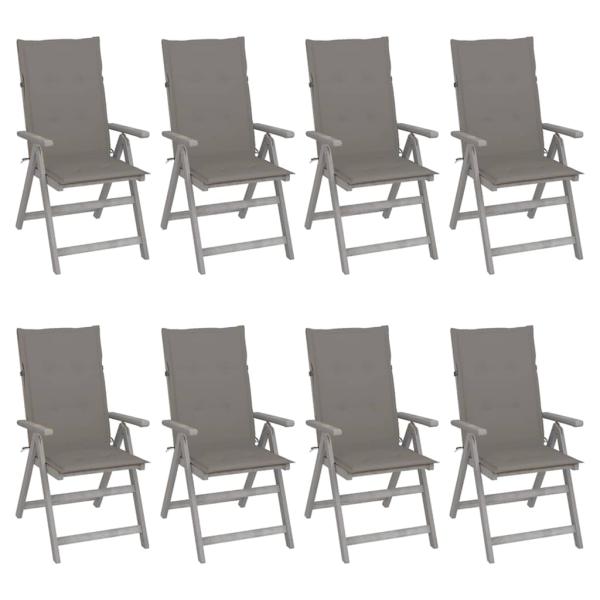 ARDEBO.de - Verstellbare Gartenstühle mit Auflagen 8 Stk. Grau Akazienholz