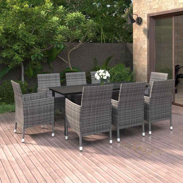ARDEBO.de - 9-tlg. Garten-Essgruppe mit Auflagen Poly Rattan und Glas
