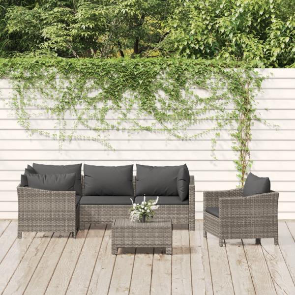 ARDEBO.de - 6-tlg. Garten-Lounge-Set mit Kissen Grau Poly Rattan
