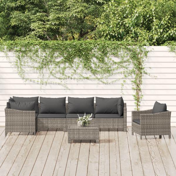 ARDEBO.de - 7-tlg. Garten-Lounge-Set mit Kissen Grau Poly Rattan