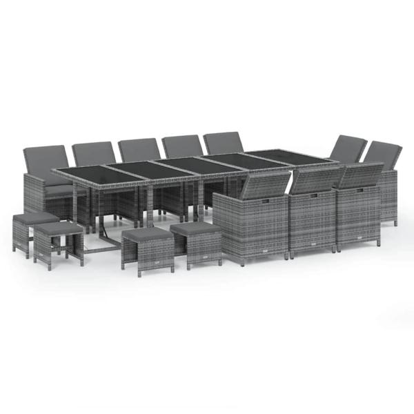 15-tlg. Garten-Essgruppe mit Kissen Poly Rattan Grau