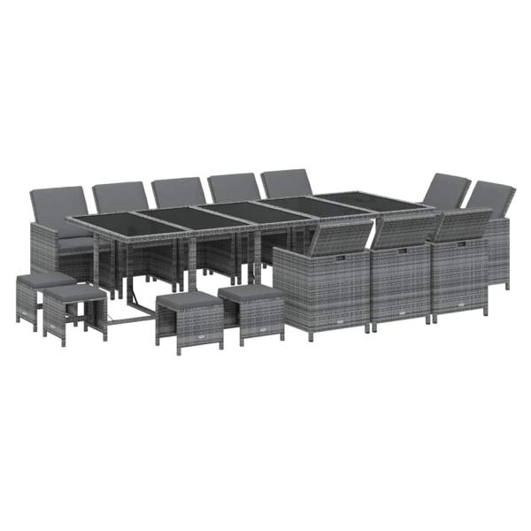 15-tlg. Garten-Essgruppe mit Kissen Poly Rattan Grau