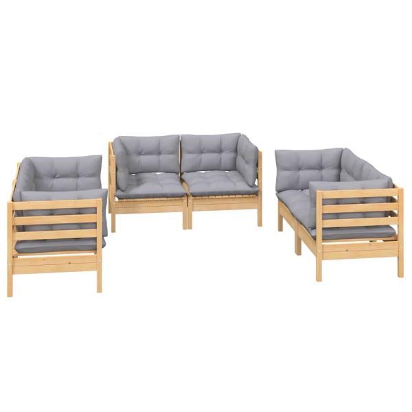 6-tlg. Garten-Lounge-Set mit Grauen Kissen Kiefer Massivholz