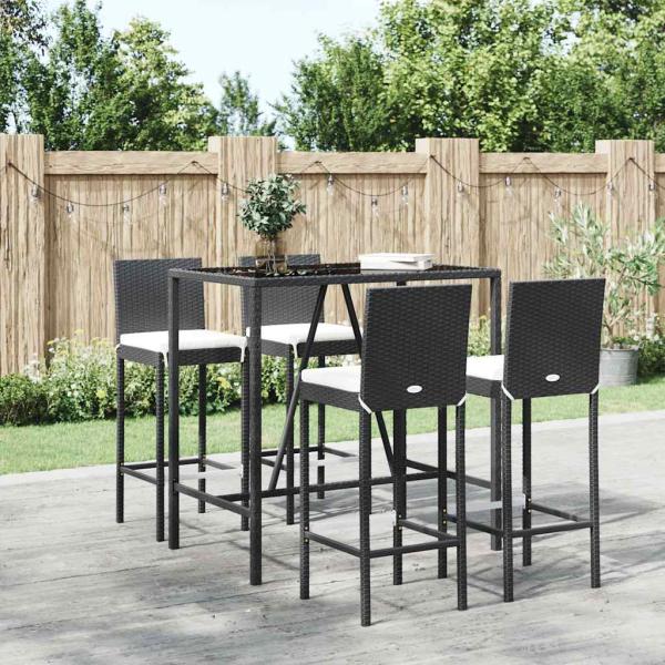 ARDEBO.de - 5-tlg. Gartenbar-Set mit Kissen Schwarz Poly Rattan