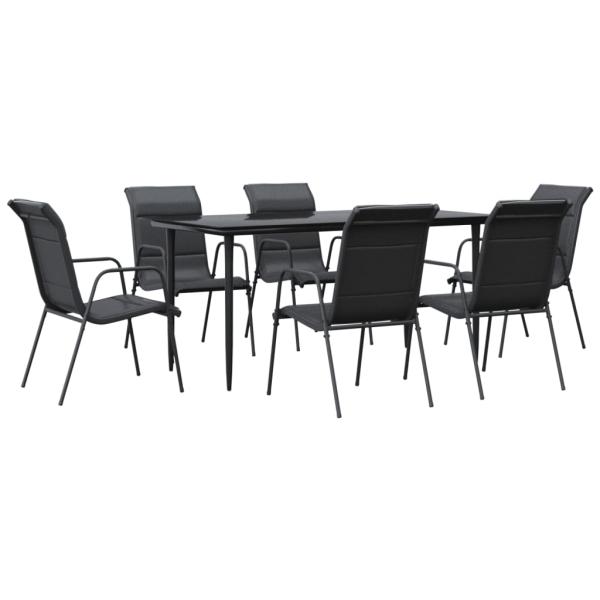 7-tlg. Garten-Essgruppe Schwarz Stahl und Textilene