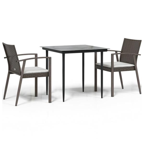 3-tlg. Garten-Essgruppe mit Kissen Poly Rattan und Stahl