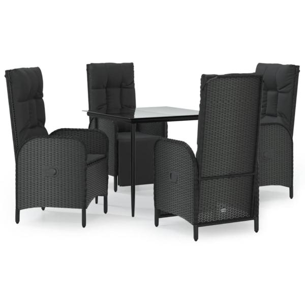 5-tlg. Garten-Essgruppe mit Kissen Schwarz Poly Rattan