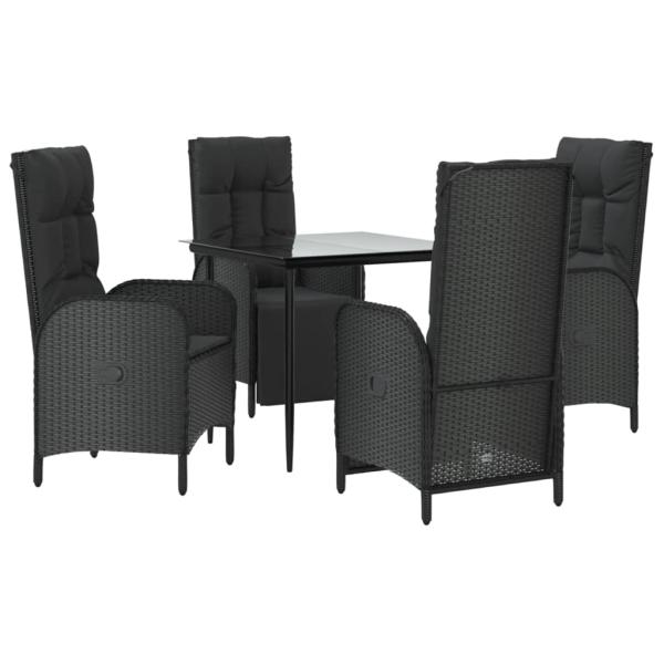 5-tlg. Garten-Essgruppe mit Kissen Schwarz Poly Rattan