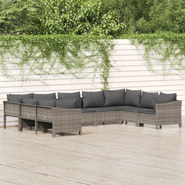 ARDEBO.de - 9-tlg. Garten-Lounge-Set mit Kissen Grau Poly Rattan