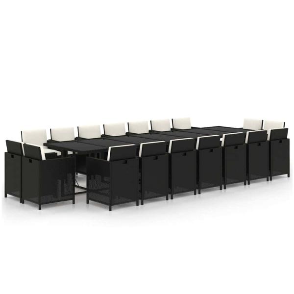19-tlg. Garten-Essgruppe mit Kissen Poly Rattan Schwarz