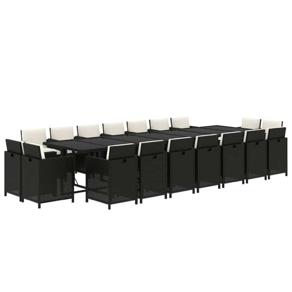 19-tlg. Garten-Essgruppe mit Kissen Poly Rattan Schwarz