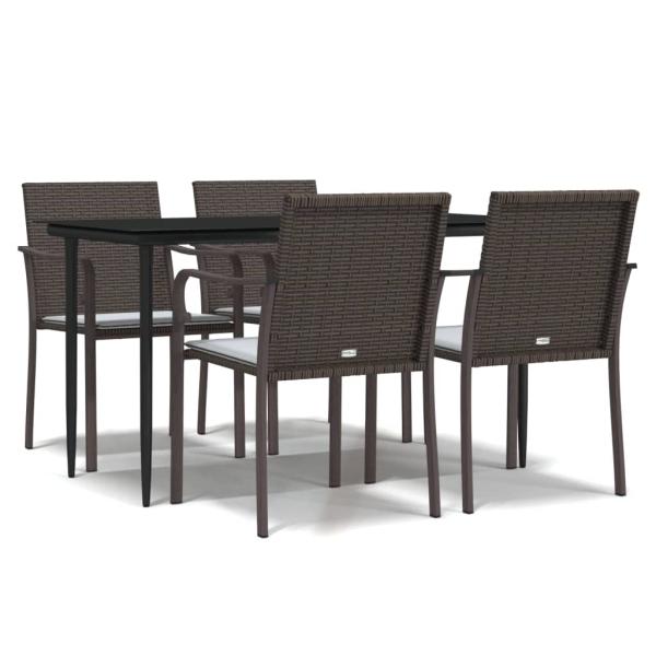 5-tlg. Garten-Essgruppe mit Kissen Poly Rattan und Stahl