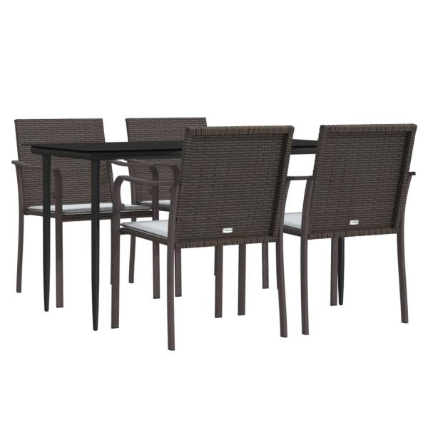 5-tlg. Garten-Essgruppe mit Kissen Poly Rattan und Stahl