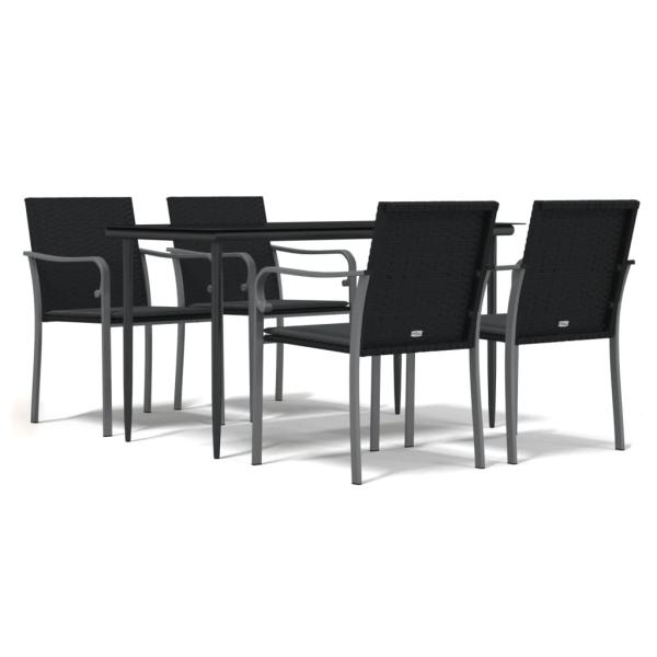 5-tlg. Garten-Essgruppe mit Kissen Poly Rattan und Stahl