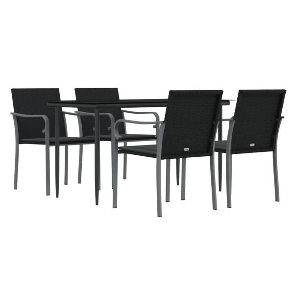 5-tlg. Garten-Essgruppe mit Kissen Poly Rattan und Stahl