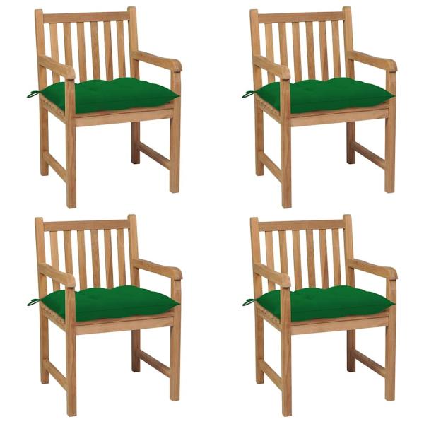 ARDEBO.de - Gartenst?hle 4 Stk. mit Gr?nen Kissen Massivholz Teak