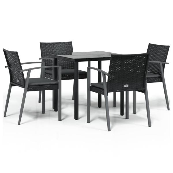 5-tlg. Garten-Essgruppe mit Kissen Poly Rattan und Stahl