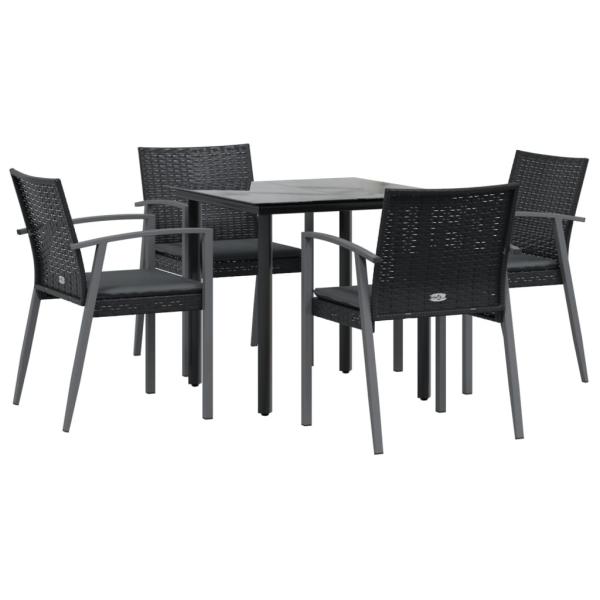 5-tlg. Garten-Essgruppe mit Kissen Poly Rattan und Stahl