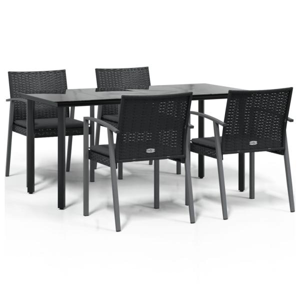 5-tlg. Garten-Essgruppe mit Kissen Poly Rattan und Stahl
