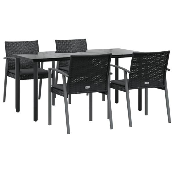5-tlg. Garten-Essgruppe mit Kissen Poly Rattan und Stahl