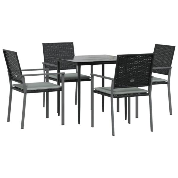 5-tlg. Garten-Essgruppe mit Kissen Poly Rattan und Stahl