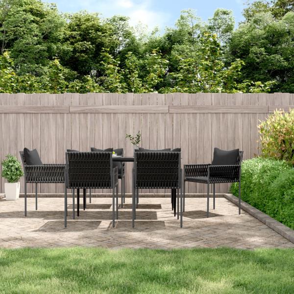 ARDEBO.de - 7-tlg. Garten-Essgruppe mit Kissen Poly Rattan und Stahl