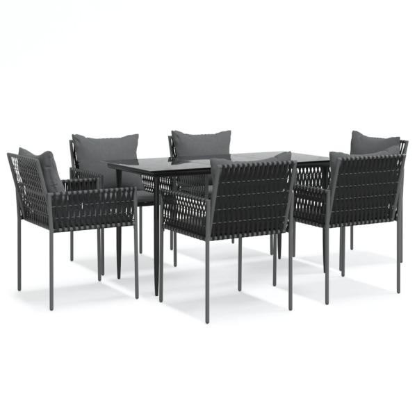 7-tlg. Garten-Essgruppe mit Kissen Poly Rattan und Stahl