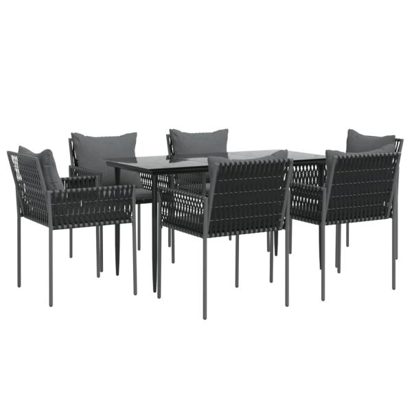 7-tlg. Garten-Essgruppe mit Kissen Poly Rattan und Stahl