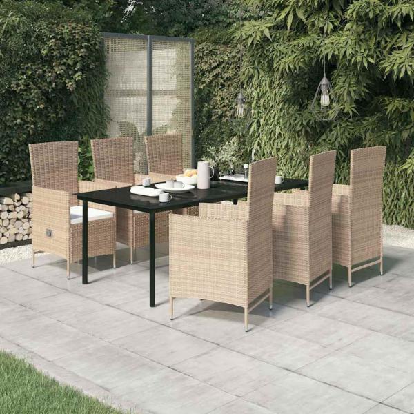ARDEBO.de - 7-tlg. Garten-Essgruppe mit Auflagen Beige