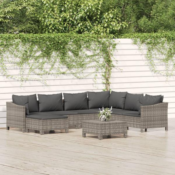 ARDEBO.de - 8-tlg. Garten-Lounge-Set mit Kissen Grau Poly Rattan