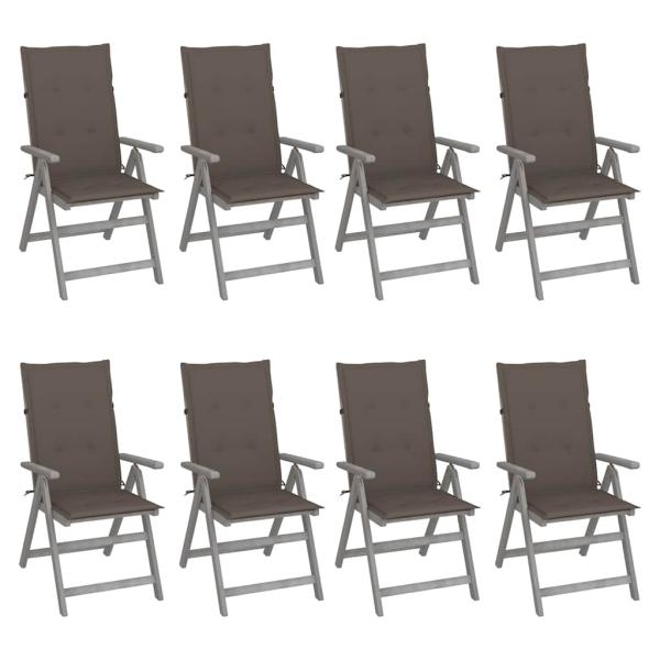 ARDEBO.de - Verstellbare Gartenstühle mit Auflagen 8 Stk. Grau Akazienholz