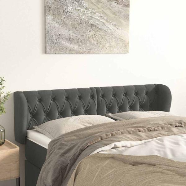 ARDEBO.de - Kopfteil mit Ohren Dunkelgrau 147x23x78/88 cm Samt