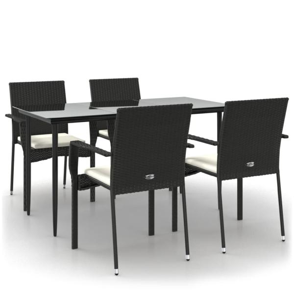 5-tlg. Garten-Essgruppe mit Kissen Schwarz Poly Rattan