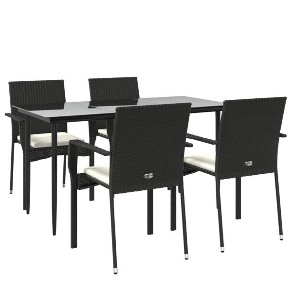 5-tlg. Garten-Essgruppe mit Kissen Schwarz Poly Rattan