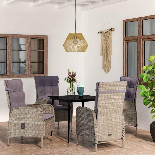 ARDEBO.de - 5-tlg. Garten-Essgruppe mit Kissen Grau und Schwarz