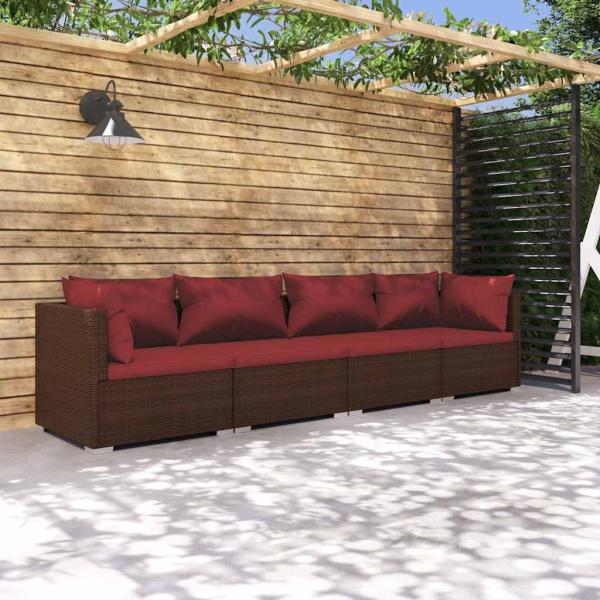 ARDEBO.de - 4-tlg. Garten-Lounge-Set mit Auflagen Poly Rattan Braun