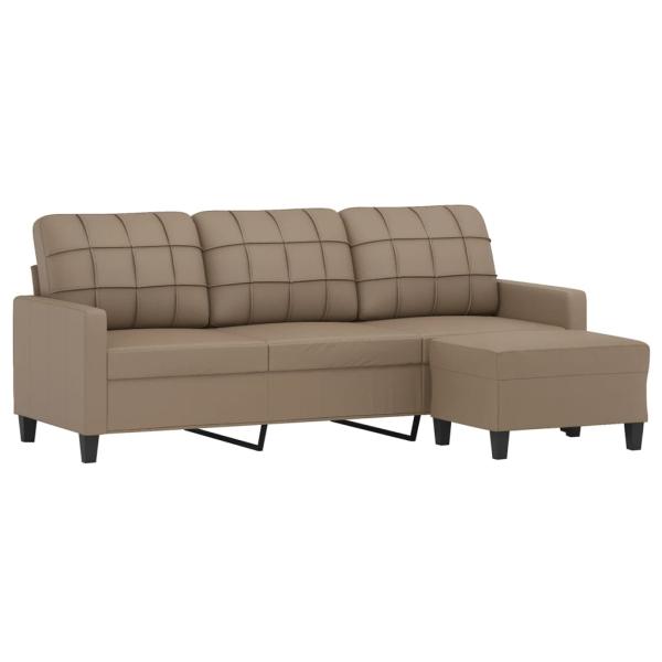 3-Sitzer-Sofa mit Hocker Cappuccino-Braun 180 cm Kunstleder