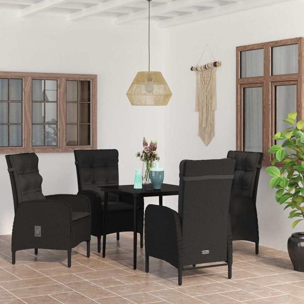 ARDEBO.de - 5-tlg. Garten-Essgruppe mit Kissen Schwarz