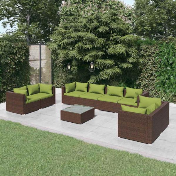 ARDEBO.de - 9-tlg. Garten-Lounge-Set mit Kissen Poly Rattan Braun