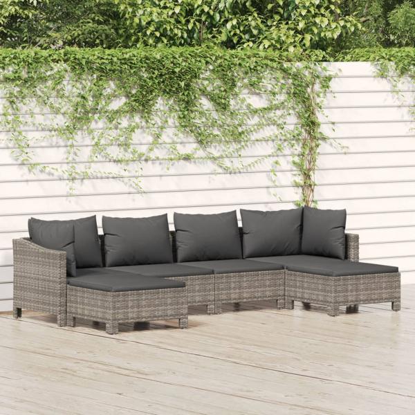ARDEBO.de - 6-tlg. Garten-Lounge-Set mit Kissen Grau Poly Rattan